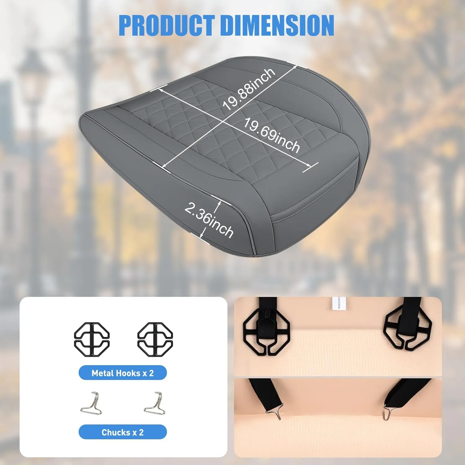 Nilight Car Seat Cushion Cover Gray Leather Front Seats Waterproof Anti-Slip with Storage Bag Wraps Bottom Fits Cars Sedan Van SUV Truck