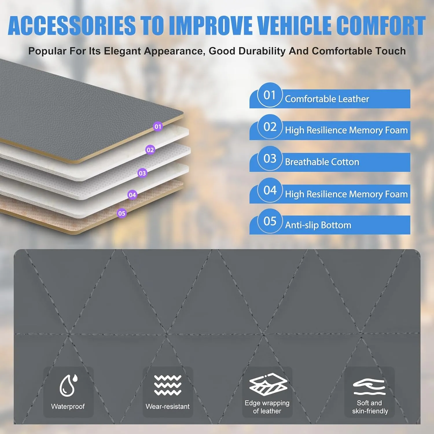 Nilight Car Seat Cushion Cover Gray Leather Front Seats Waterproof Anti-Slip with Storage Bag Wraps Bottom Fits Cars Sedan Van SUV Truck