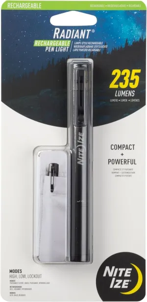 Nite Ize Radiant Rechargeable Pen Light - Rechargeable Pen Flashlight - Mini Flashlight for Job Sites or Emergency Kits - Small Pen Flashlight - Waterproof and Impact-Tested - USB Rechargeable