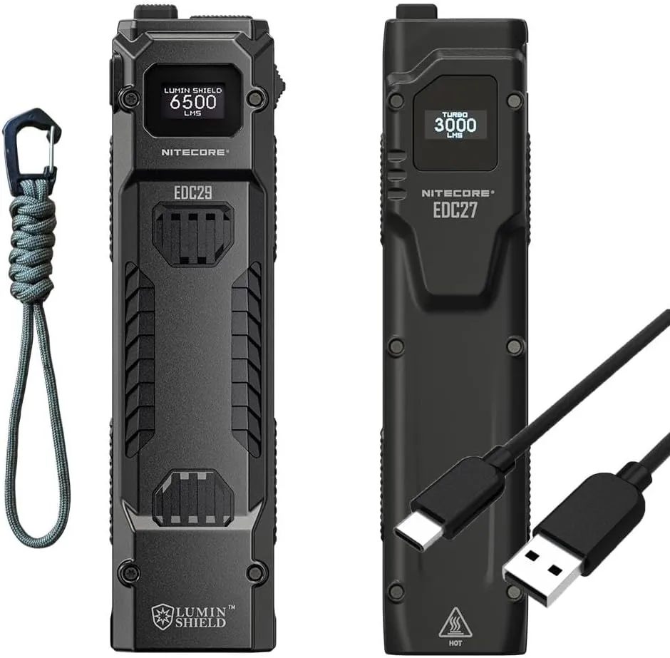 Nitecore EDC29   EDC27 EDC29 & EDC27 Flashlight Combo – 6,500 & 3,000 Lumens, 400m & 209m Beam, Ultra-Thin, IP54 Waterproof, Long Runtime, EDC, Outdoor, Camping, Tac Use