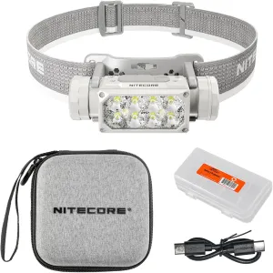 Nitecore HC65 UHE Headlamp, 2000 Lumen Heavy Duty Metal, USB-C Rechargeable with White, Red, and Reading Lights for Camping, Hiking, Hunting, and Industrial Works with Organizer (Grey)