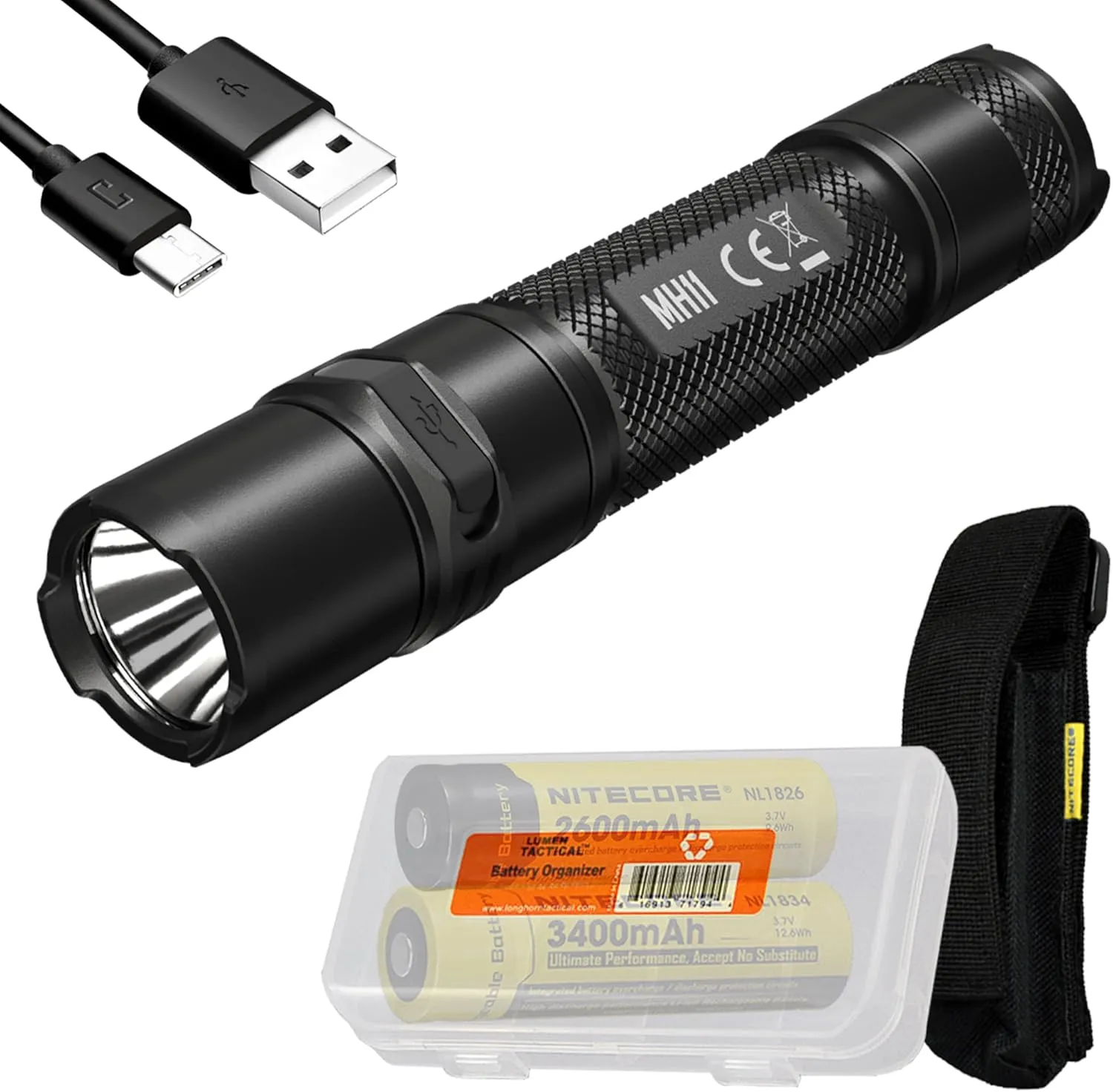 Nitecore MH11 USB-C Rechargeable EDC Flashlight, 1000 Lumen with Two Batteries and LumenTac Organizer