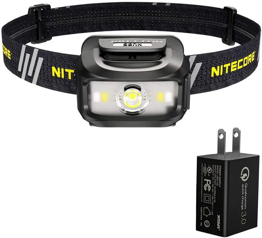 Nitecore NU35 Headlamp, Dual Power Source, Long Runtime, USB Rechargeable w/Eco-Sensa USB Fast 3Amp Wall Charger