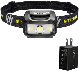 Nitecore NU35 Headlamp, Dual Power Source, Long Runtime, USB Rechargeable w/Eco-Sensa USB Fast 3Amp Wall Charger