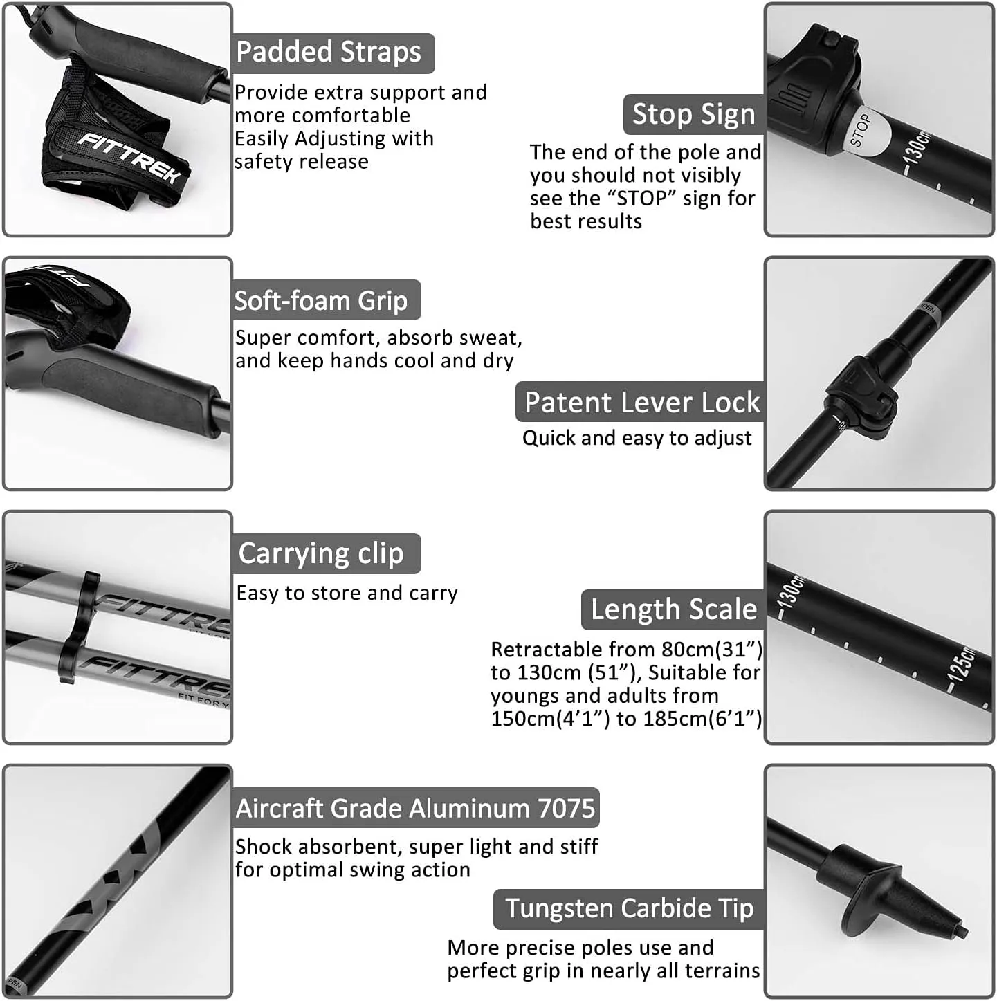 Nordic Walking Poles for Men Women - 2 Pack Aluminum Nordic Walking Sticks - Nordic Poles with Ergonomic Grip Adjustable Ultralight for Hiking, Camping, Trekking, Mountaineering, Backpacking