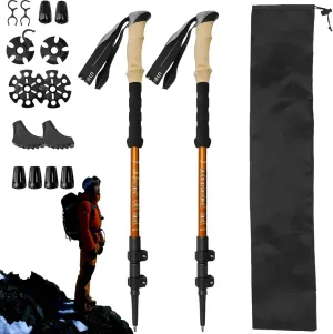 Nordic Walking Stick, Hiking Poles Retractable Lightweight Trekking Poles with Flip Lock, Natural Cork Grip, 2pc Hiking Gear