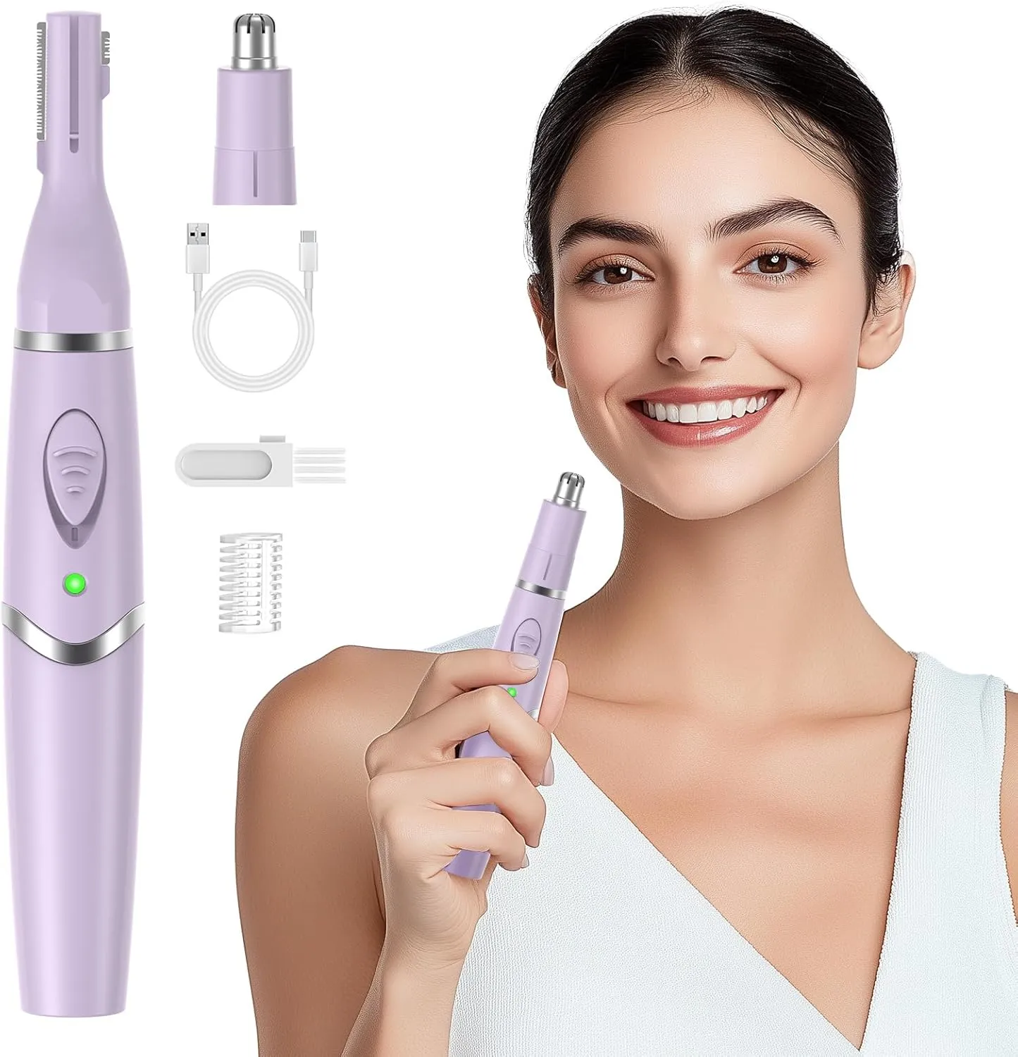 Nose Hair Trimmer for Women - 2 in 1 Professional Painless Eyebrow and Facial Hair Trimmer for Men and Women, USB Rechargeable Trimmer Double Edged Blades Easy to Clean