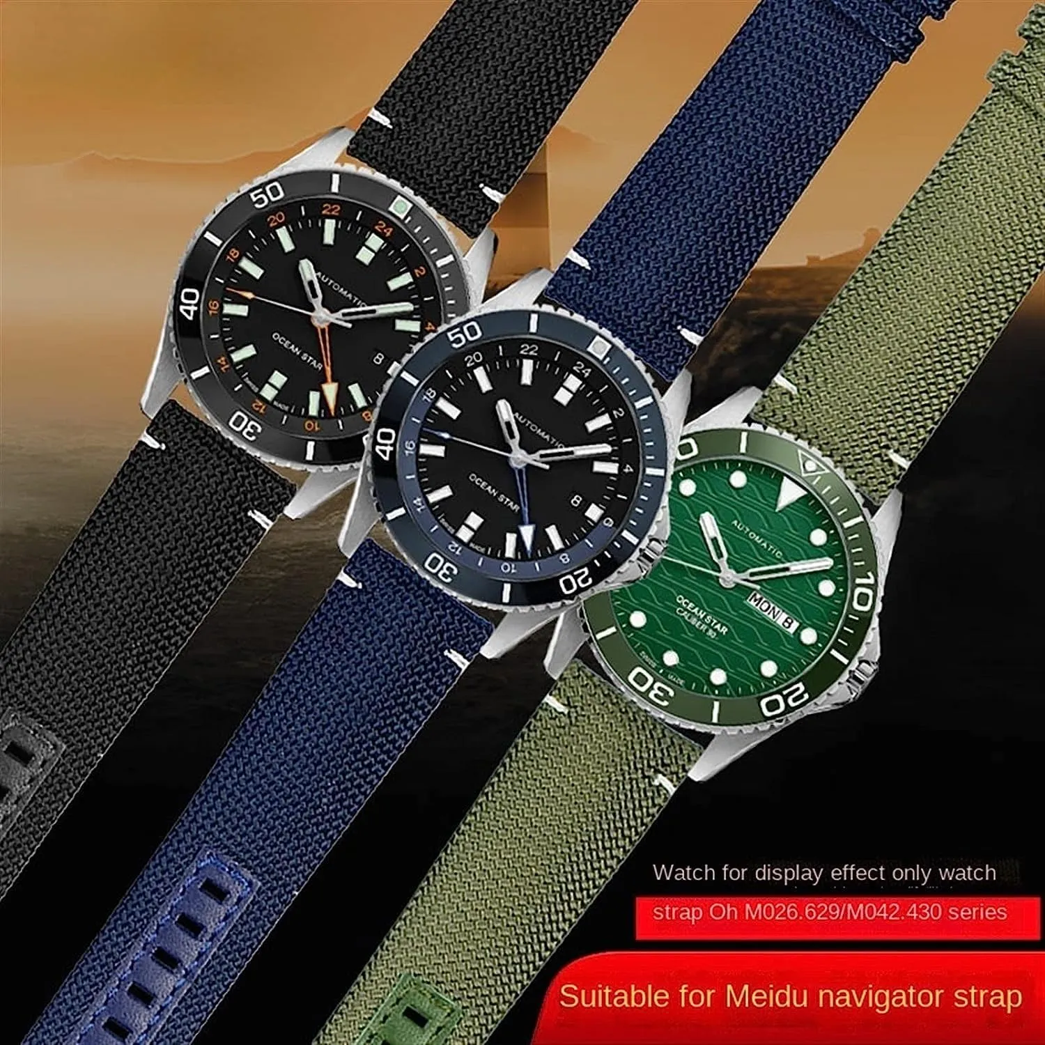 Nylon Canvas Leather Watch Strap for Mido m026.629/430 Ocean Star m042.430 Navigator Helmsman Breathable watchband