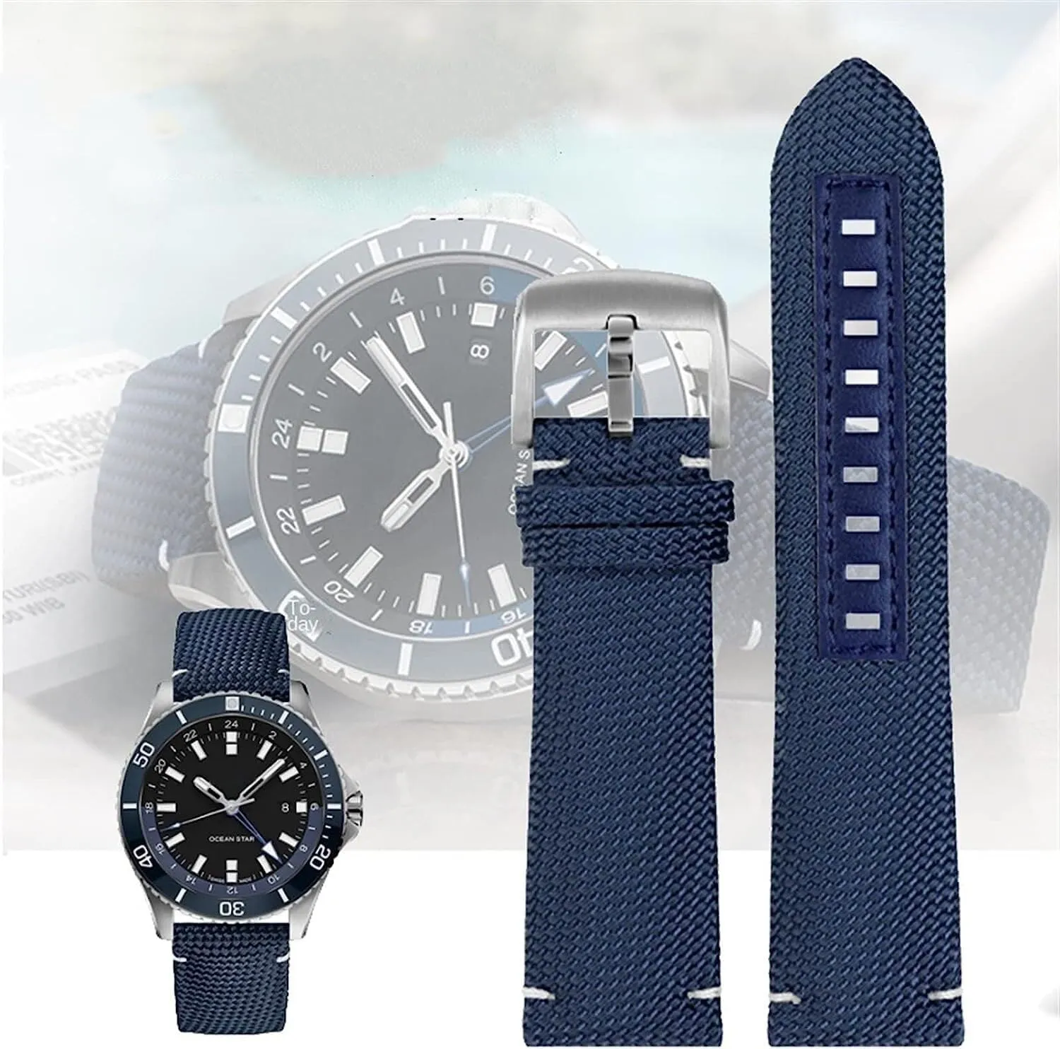 Nylon Canvas Leather Watch Strap for Mido m026.629/430 Ocean Star m042.430 Navigator Helmsman Breathable watchband