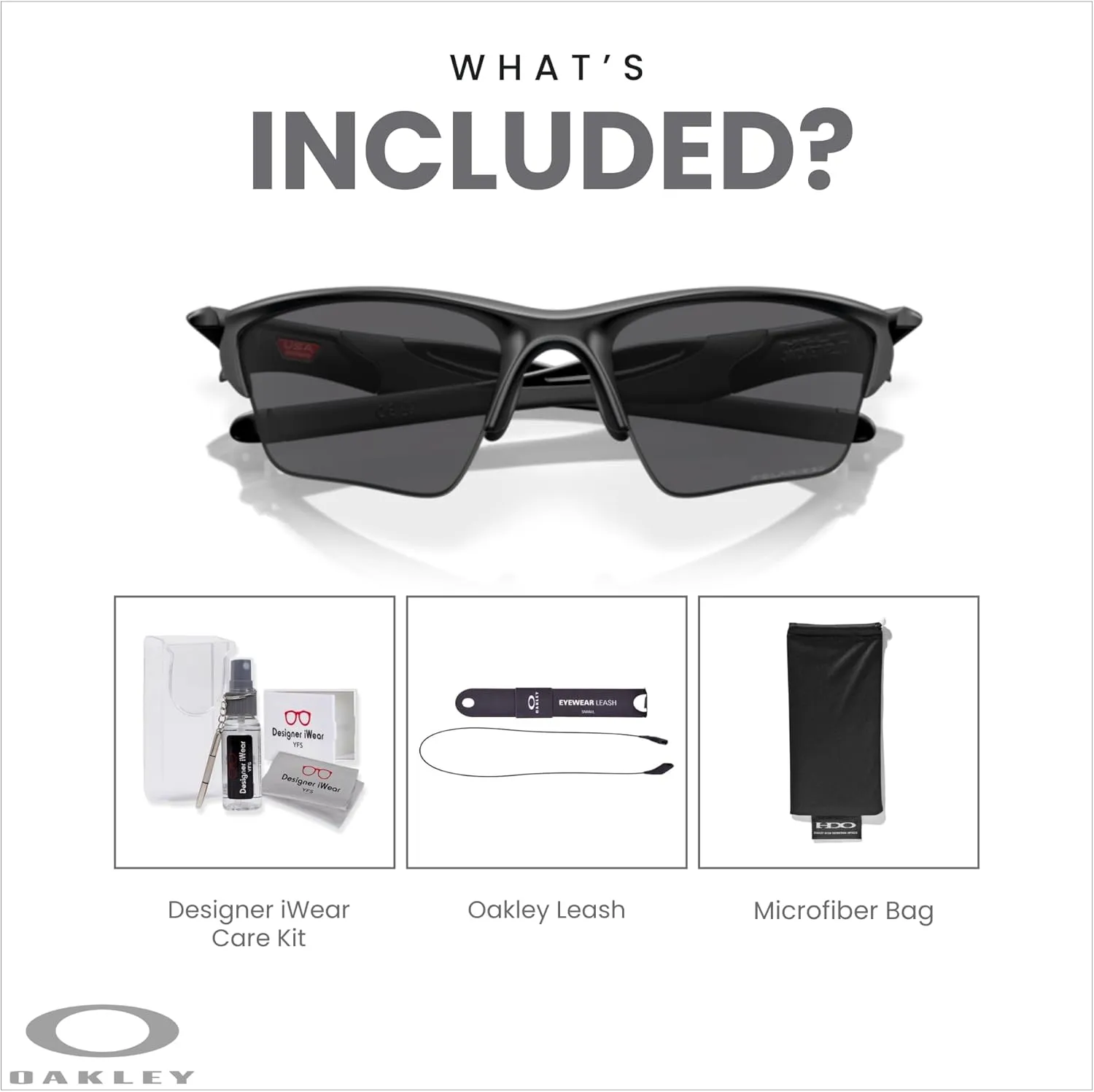 Oakley Half Jacket 2.0 XL OO9154 Rectangular Sunglasses For Men   BUNDLE Leash   Designer iWear Care Kit