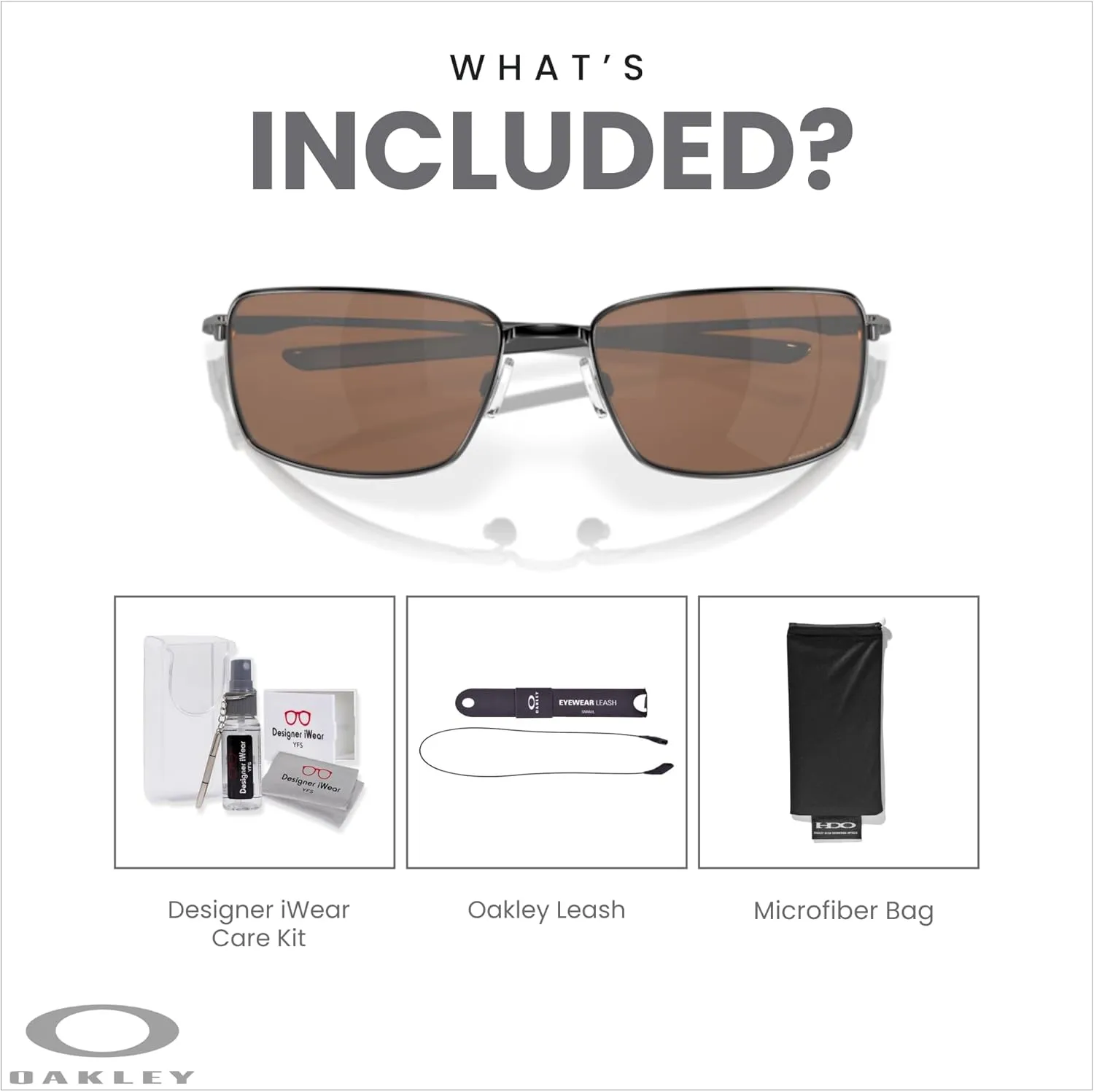 Oakley Square Wire OO4075 Rectangular Sunglasses For Men   BUNDLE Leash   Designer iWear Care Kit