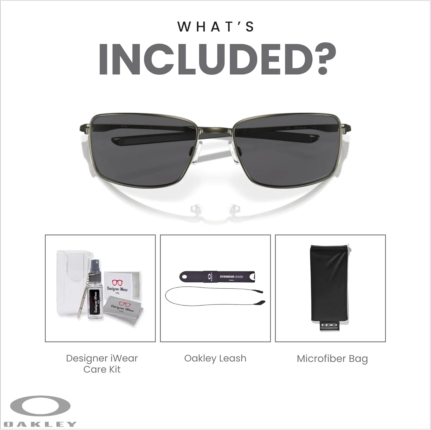 Oakley Square Wire OO4075 Rectangular Sunglasses For Men   BUNDLE Leash   Designer iWear Care Kit