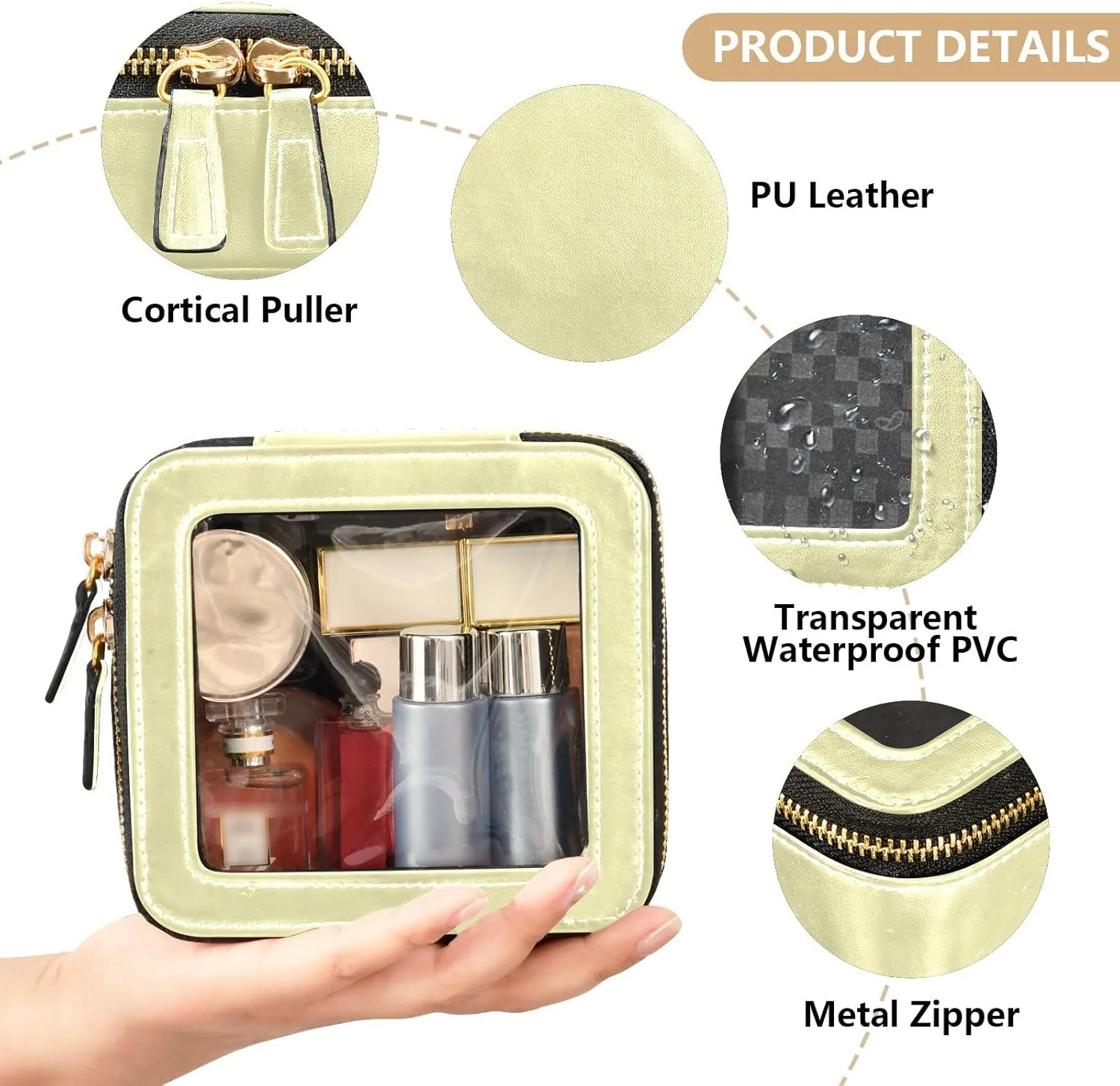 ODAWA Clear Makeup Bag Pale Goldenrod Waterproof Travel Cosmetic Bag with Zipper Car Cosmetic Bag