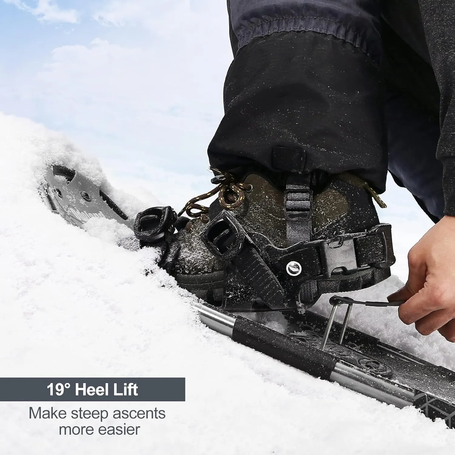 Odoland 21/25/30 Inch Snowshoes with Trekking Poles for Men Women Youth, Waterproof Snow Leg Gaiters and Carrying Bag, Lightweight Aluminum, Heel Lift, Snow Shoes Easy to Wear