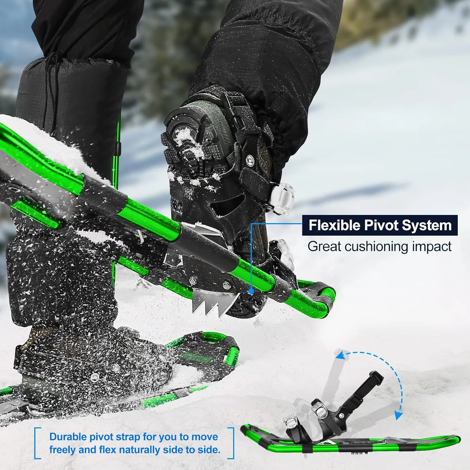 Odoland 21/25/30 Inch Snowshoes with Trekking Poles for Men Women Youth, Waterproof Snow Leg Gaiters and Carrying Bag, Lightweight Aluminum, Heel Lift, Snow Shoes Easy to Wear
