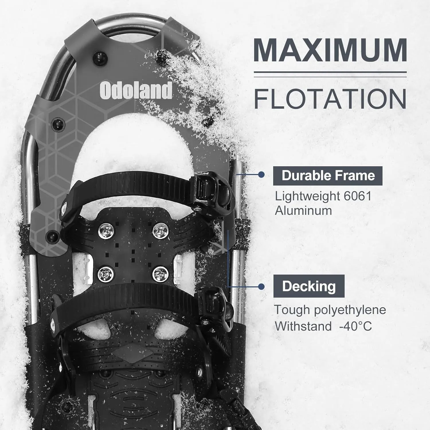 Odoland 21/25/30 Inch Snowshoes with Trekking Poles for Men Women Youth, Waterproof Snow Leg Gaiters and Carrying Bag, Lightweight Aluminum, Heel Lift, Snow Shoes Easy to Wear