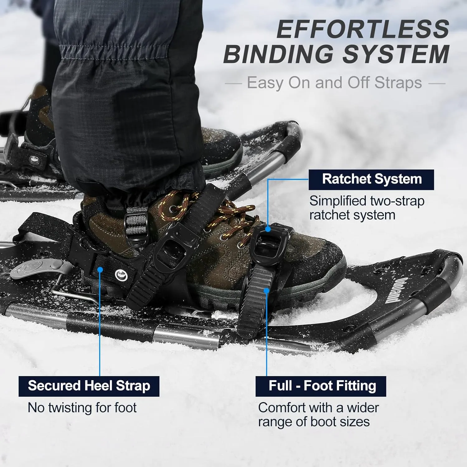 Odoland 21/25/30 Inch Snowshoes with Trekking Poles for Men Women Youth, Waterproof Snow Leg Gaiters and Carrying Bag, Lightweight Aluminum, Heel Lift, Snow Shoes Easy to Wear