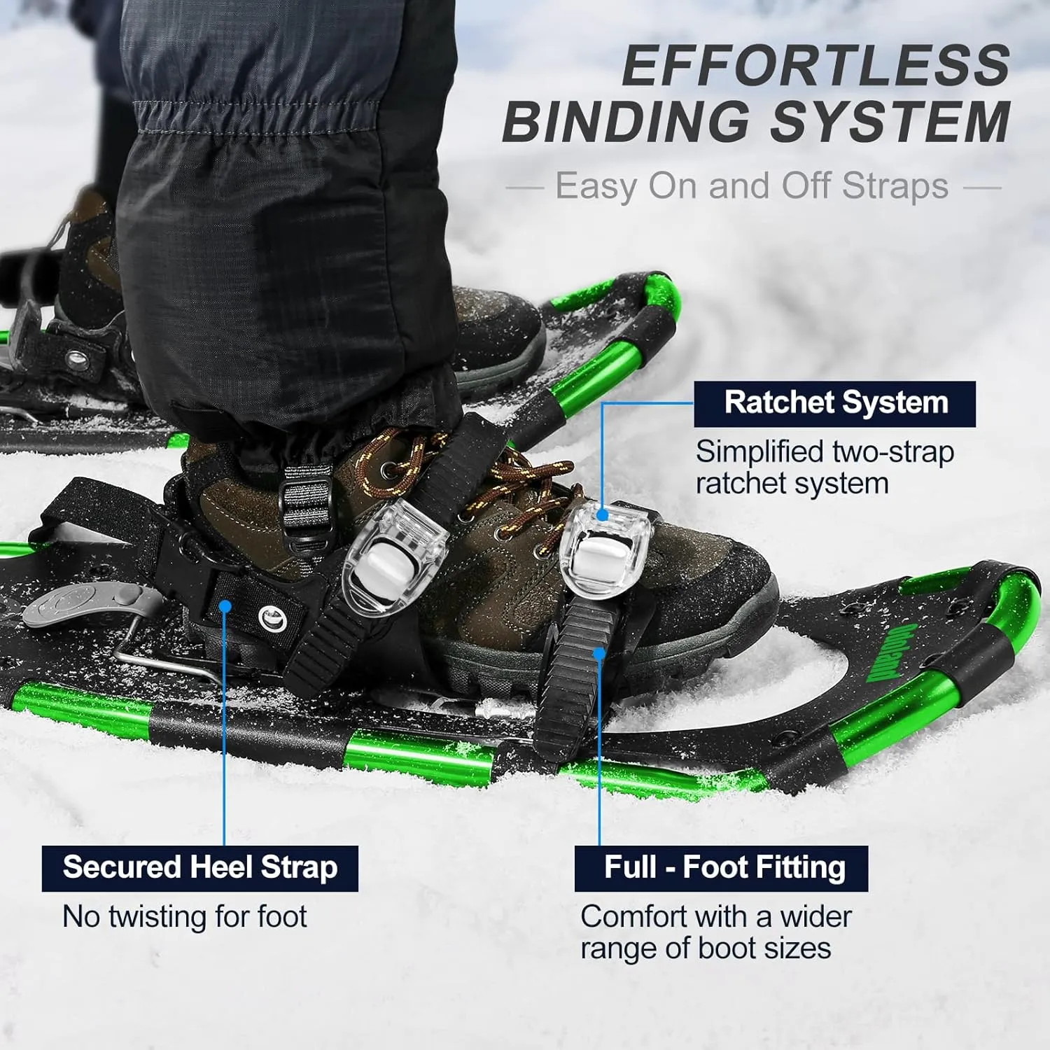 Odoland 21/25/30 Inch Snowshoes with Trekking Poles for Men Women Youth, Waterproof Snow Leg Gaiters and Carrying Bag, Lightweight Aluminum, Heel Lift, Snow Shoes Easy to Wear