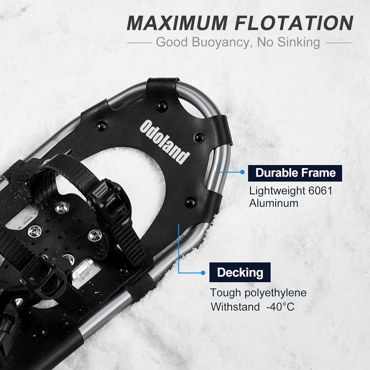 Odoland 21/25/30 Inch Snowshoes with Trekking Poles for Men Women Youth, Waterproof Snow Leg Gaiters and Carrying Bag, Lightweight Aluminum, Heel Lift, Snow Shoes Easy to Wear