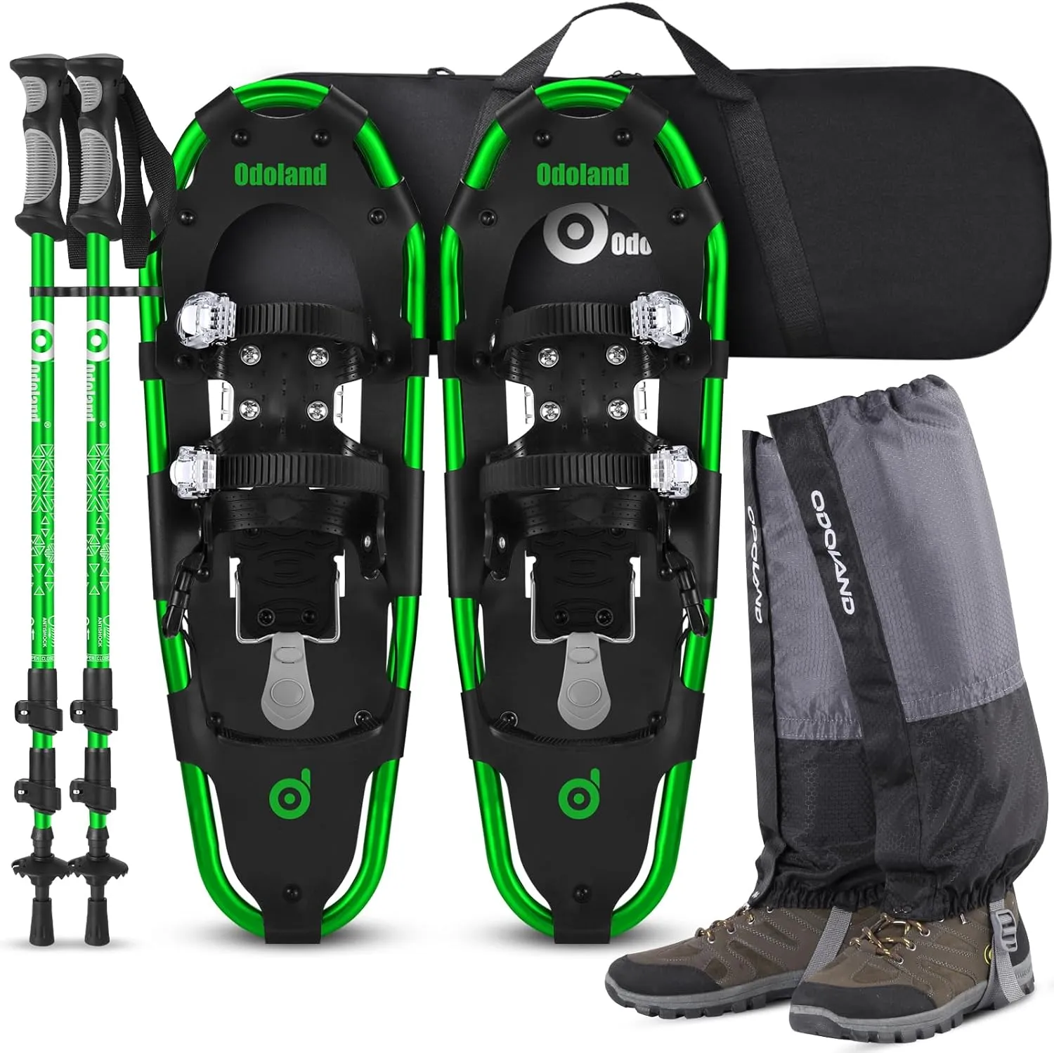 Odoland 21/25/30 Inch Snowshoes with Trekking Poles for Men Women Youth, Waterproof Snow Leg Gaiters and Carrying Bag, Lightweight Aluminum, Heel Lift, Snow Shoes Easy to Wear