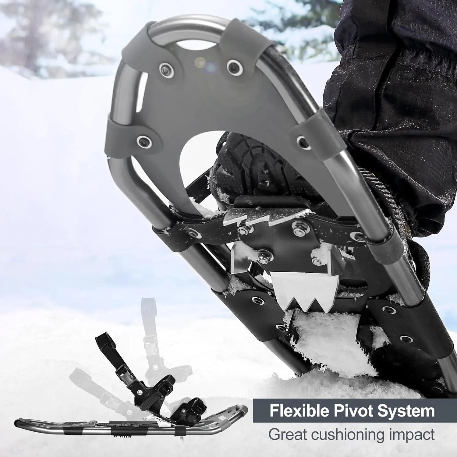 Odoland 21/25/30 Inch Snowshoes with Trekking Poles for Men Women Youth, Waterproof Snow Leg Gaiters and Carrying Bag, Lightweight Aluminum, Heel Lift, Snow Shoes Easy to Wear