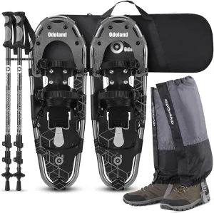 Odoland 21/25/30 Inch Snowshoes with Trekking Poles for Men Women Youth, Waterproof Snow Leg Gaiters and Carrying Bag, Lightweight Aluminum, Heel Lift, Snow Shoes Easy to Wear