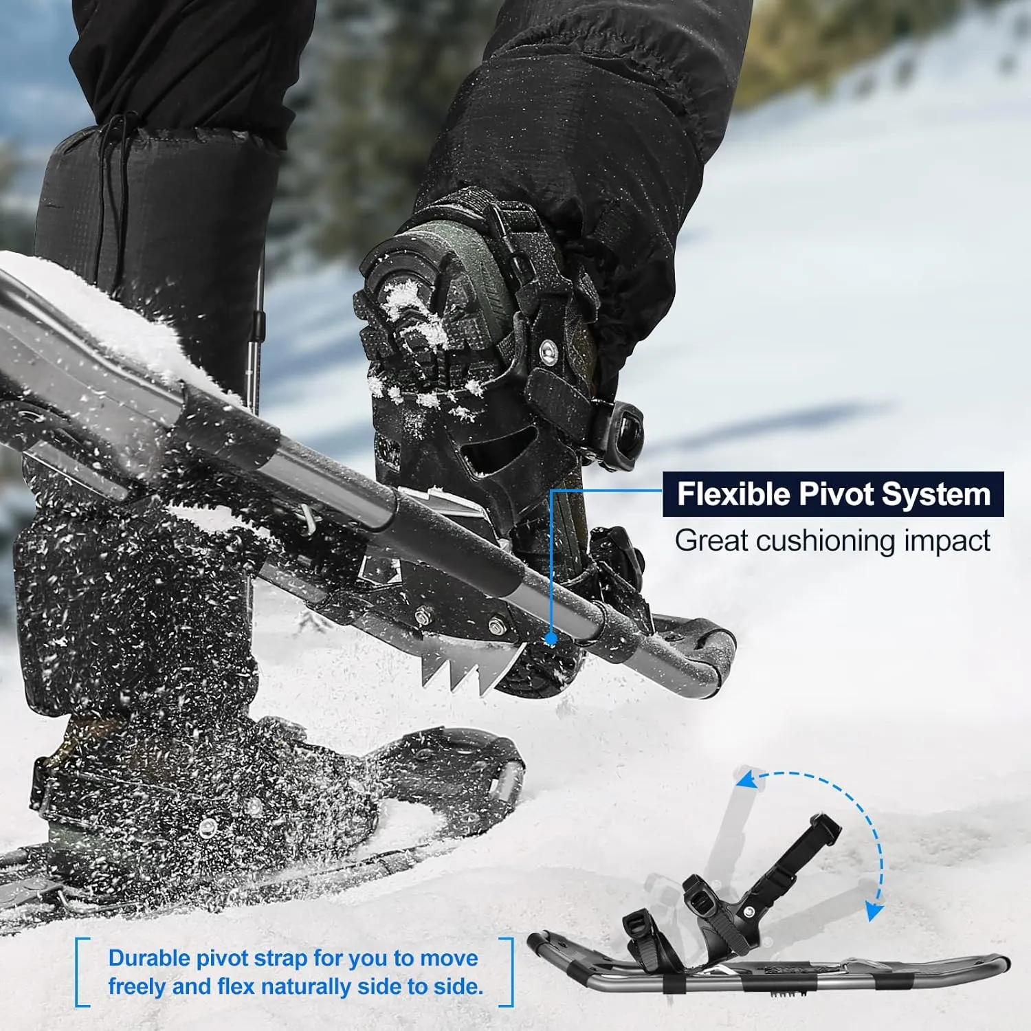 Odoland 21/25/30 Inch Snowshoes with Trekking Poles for Men Women Youth, Waterproof Snow Leg Gaiters and Carrying Bag, Lightweight Aluminum, Heel Lift, Snow Shoes Easy to Wear