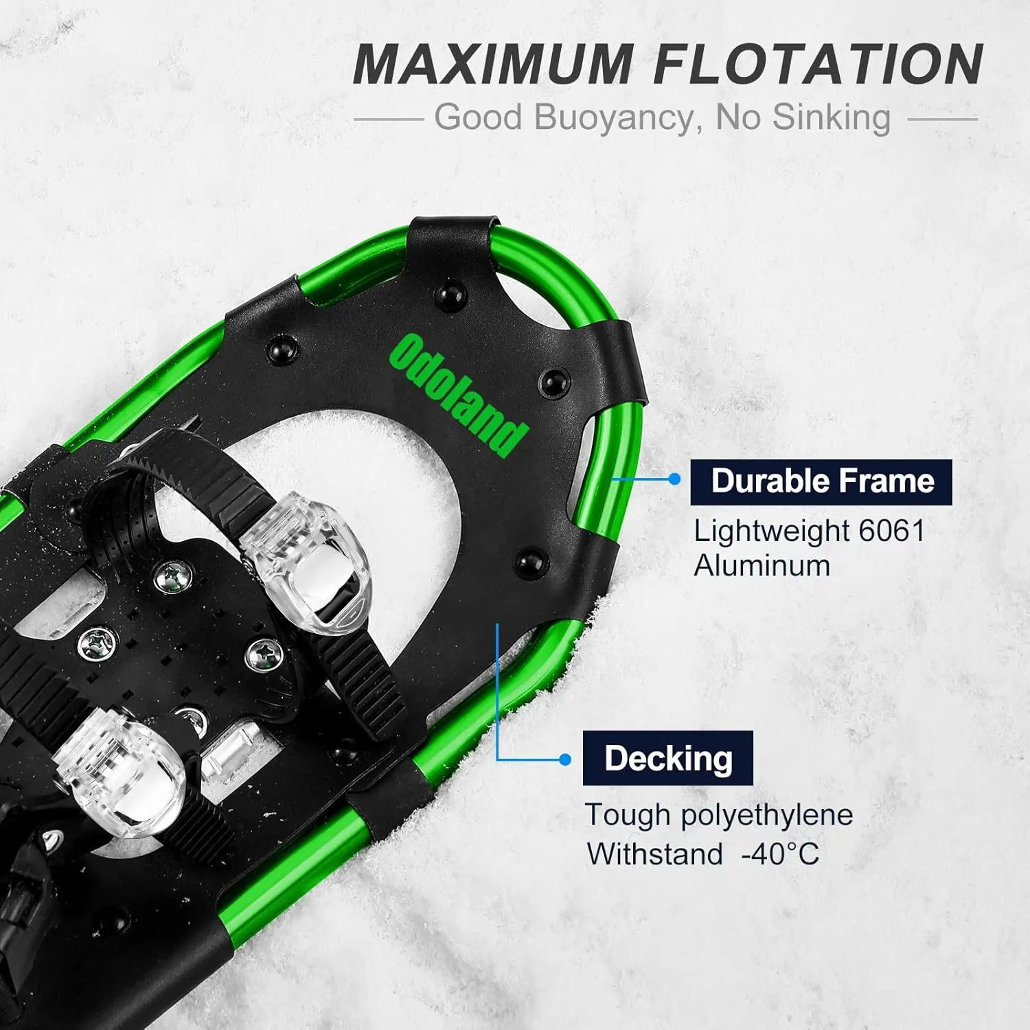 Odoland 21/25/30 Inch Snowshoes with Trekking Poles for Men Women Youth, Waterproof Snow Leg Gaiters and Carrying Bag, Lightweight Aluminum, Heel Lift, Snow Shoes Easy to Wear