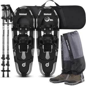 Odoland 21/25/30 Inch Snowshoes with Trekking Poles for Men Women Youth, Waterproof Snow Leg Gaiters and Carrying Bag, Lightweight Aluminum, Heel Lift, Snow Shoes Easy to Wear