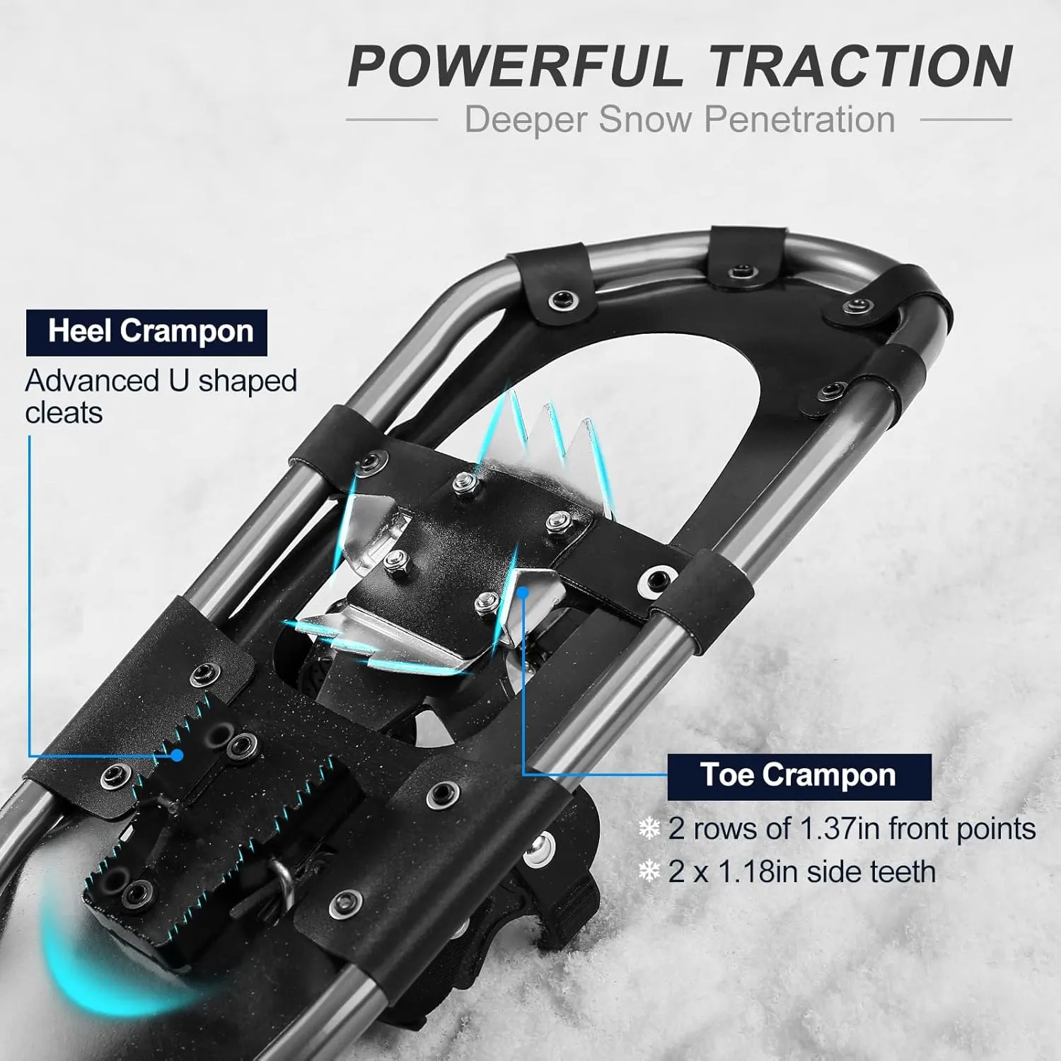 Odoland 21/25/30 Inch Snowshoes with Trekking Poles for Men Women Youth, Waterproof Snow Leg Gaiters and Carrying Bag, Lightweight Aluminum, Heel Lift, Snow Shoes Easy to Wear