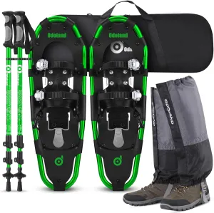 Odoland 21/25/30 Inch Snowshoes with Trekking Poles for Men Women Youth, Waterproof Snow Leg Gaiters and Carrying Bag, Lightweight Aluminum, Heel Lift, Snow Shoes Easy to Wear