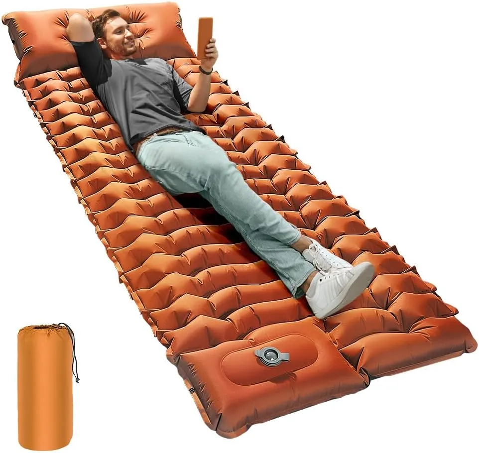 OGERY Sleeping Pad, 4" Extra-Thick Camping Sleeping Pad with Pillow and Built-in Foot Pump, Self Inflating Air Mattress Mat for Camping Backpacking Hiking Traveling Tent