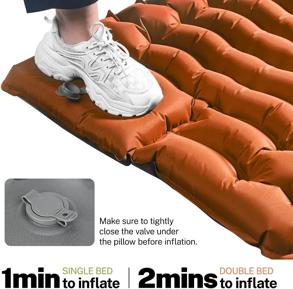 OGERY Sleeping Pad, 4" Extra-Thick Camping Sleeping Pad with Pillow and Built-in Foot Pump, Self Inflating Air Mattress Mat for Camping Backpacking Hiking Traveling Tent
