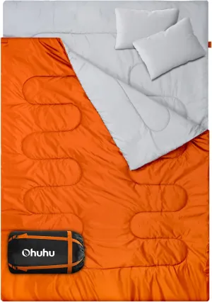 Ohuhu Double Sleeping Bag for Adults with 2 Pillows, Queen Size Two Person Sleeping Bag for Camping Hiking Backpacking 2 Person Sleeping Bags for Cold Weather & Warm