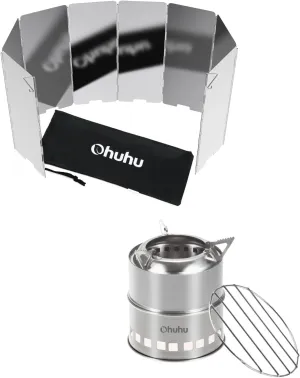Ohuhu Wood Burning Camp Stoves   8 Plates Camp Stove Windscreen for Camping Picnic, Backpacking, Cooking