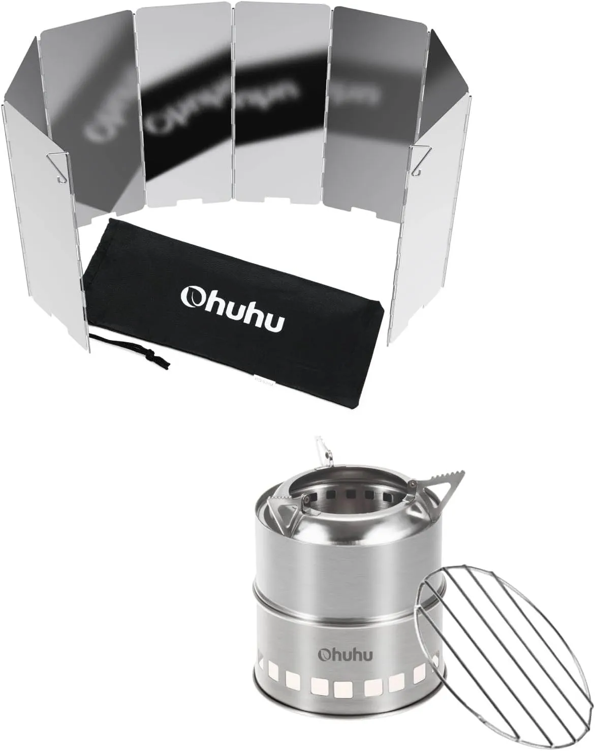 Ohuhu Wood Burning Camp Stoves   8 Plates Camp Stove Windscreen for Camping Picnic, Backpacking, Cooking