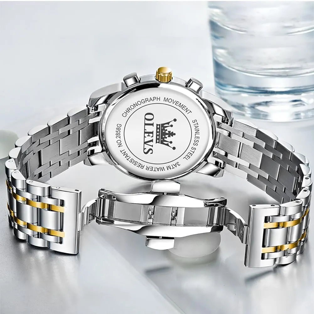 OLEVS Men Watches Square Business Dress Diamond Analog Quartz Date Luxury Watch for Men Casual Stainless Steel Waterproof Luminous Two Tone Wrist Watch