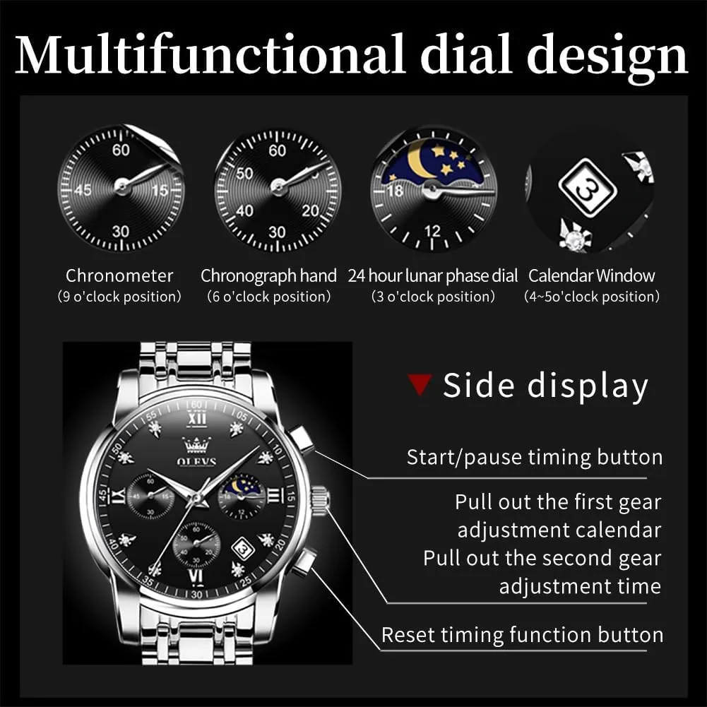 OLEVS Men Watches Square Business Dress Diamond Analog Quartz Date Luxury Watch for Men Casual Stainless Steel Waterproof Luminous Two Tone Wrist Watch