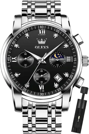 OLEVS Men Watches Square Business Dress Diamond Analog Quartz Date Luxury Watch for Men Casual Stainless Steel Waterproof Luminous Two Tone Wrist Watch