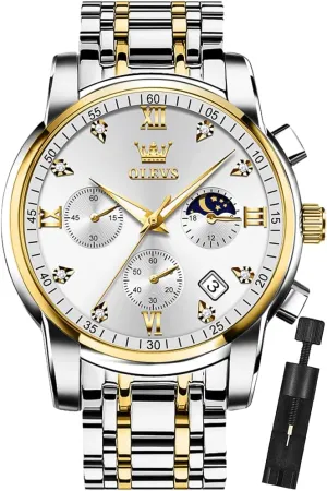 OLEVS Men Watches Square Business Dress Diamond Analog Quartz Date Luxury Watch for Men Casual Stainless Steel Waterproof Luminous Two Tone Wrist Watch
