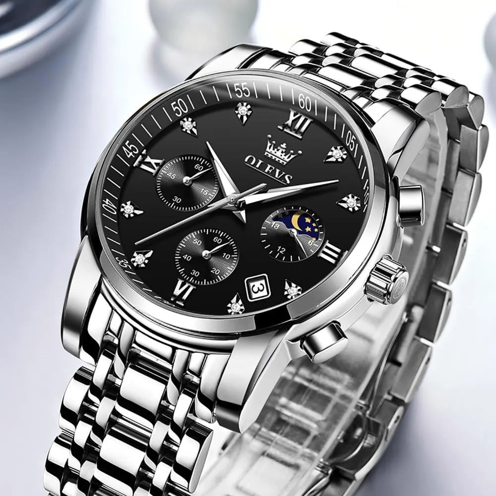 OLEVS Men Watches Square Business Dress Diamond Analog Quartz Date Luxury Watch for Men Casual Stainless Steel Waterproof Luminous Two Tone Wrist Watch
