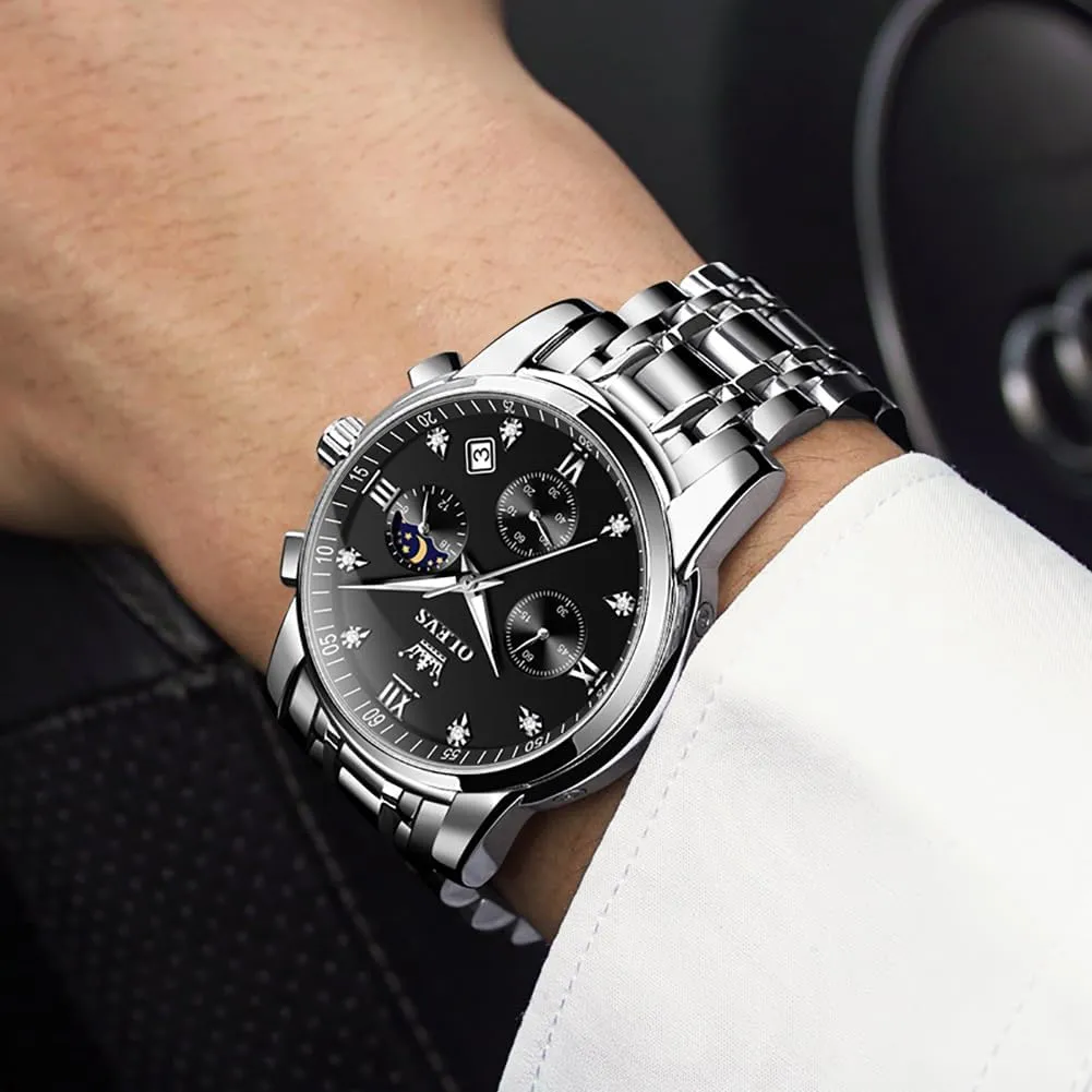 OLEVS Men Watches Square Business Dress Diamond Analog Quartz Date Luxury Watch for Men Casual Stainless Steel Waterproof Luminous Two Tone Wrist Watch