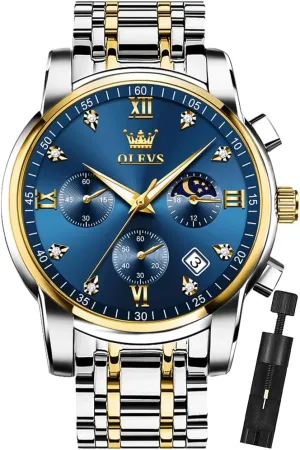 OLEVS Men Watches Square Business Dress Diamond Analog Quartz Date Luxury Watch for Men Casual Stainless Steel Waterproof Luminous Two Tone Wrist Watch