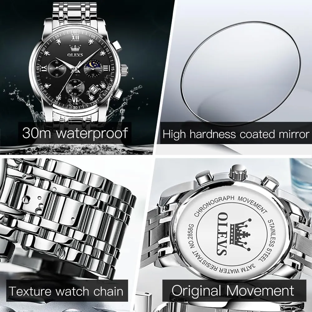 OLEVS Men Watches Square Business Dress Diamond Analog Quartz Date Luxury Watch for Men Casual Stainless Steel Waterproof Luminous Two Tone Wrist Watch