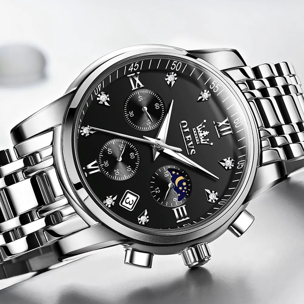 OLEVS Men Watches Square Business Dress Diamond Analog Quartz Date Luxury Watch for Men Casual Stainless Steel Waterproof Luminous Two Tone Wrist Watch