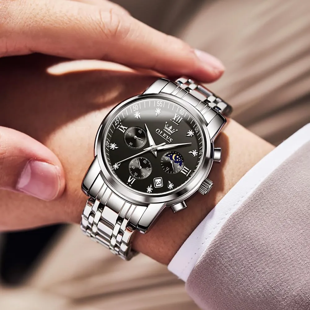 OLEVS Men Watches Square Business Dress Diamond Analog Quartz Date Luxury Watch for Men Casual Stainless Steel Waterproof Luminous Two Tone Wrist Watch