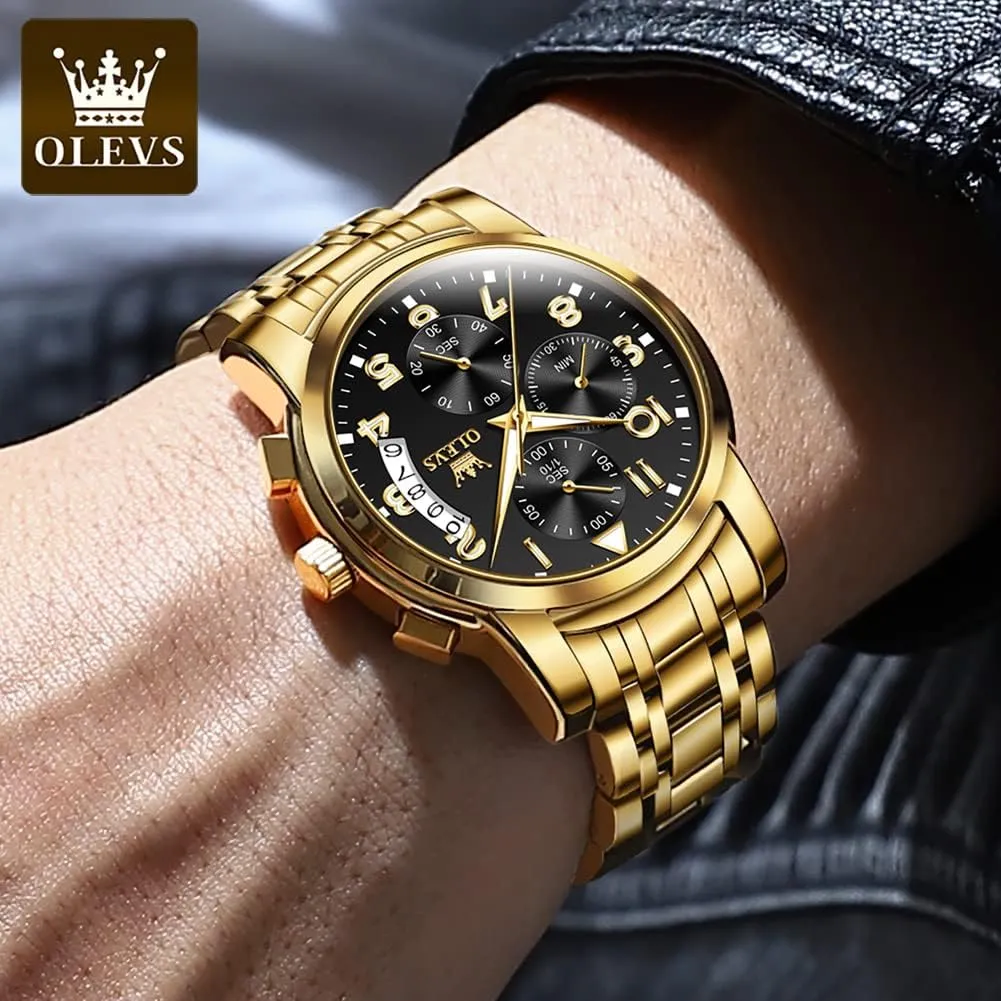 OLEVS Mens Watches Waterproof Stainless Steel Adjustable Bracelet Watch Quartz Analog Watch for Men Fashion Business Classic Mens's Wrist watch's Casual Watches Gold/Blue/Black/White/Face/Dial