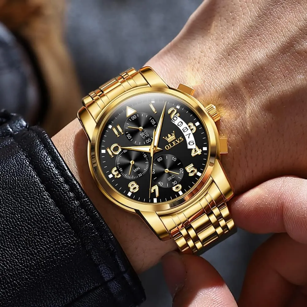 OLEVS Mens Watches Waterproof Stainless Steel Adjustable Bracelet Watch Quartz Analog Watch for Men Fashion Business Classic Mens's Wrist watch's Casual Watches Gold/Blue/Black/White/Face/Dial