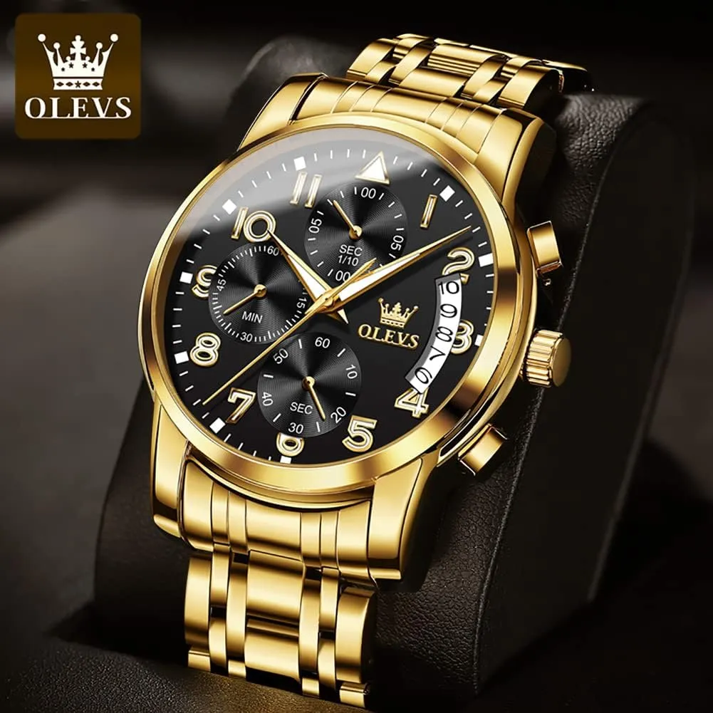 OLEVS Mens Watches Waterproof Stainless Steel Adjustable Bracelet Watch Quartz Analog Watch for Men Fashion Business Classic Mens's Wrist watch's Casual Watches Gold/Blue/Black/White/Face/Dial