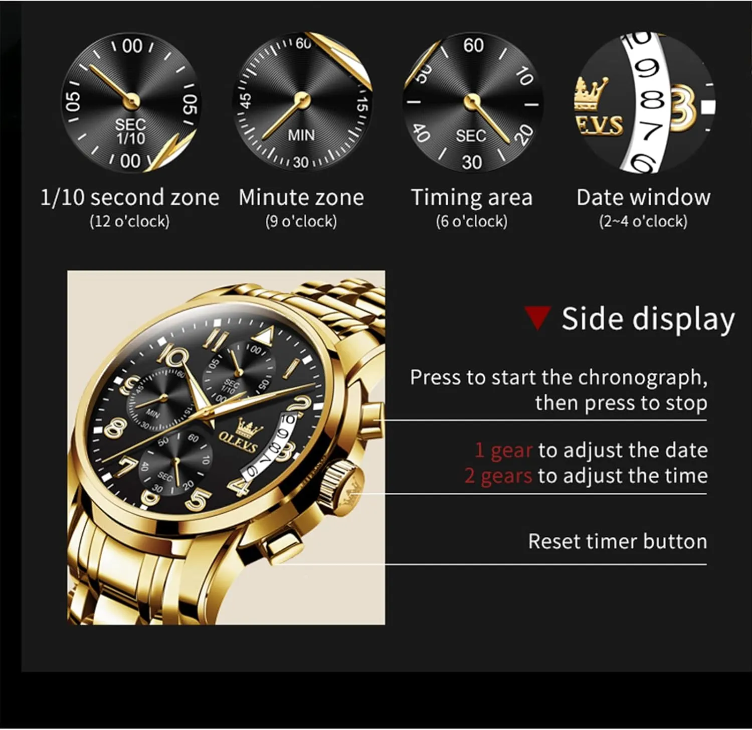 OLEVS Mens Watches Waterproof Stainless Steel Adjustable Bracelet Watch Quartz Analog Watch for Men Fashion Business Classic Mens's Wrist watch's Casual Watches Gold/Blue/Black/White/Face/Dial